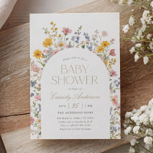 Boho-Wildblumen-Baby-Party Einladung