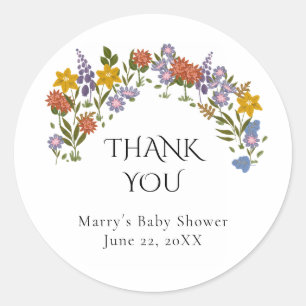 Boho Wildblumen Baby Shower Danke Runder Aufkleber