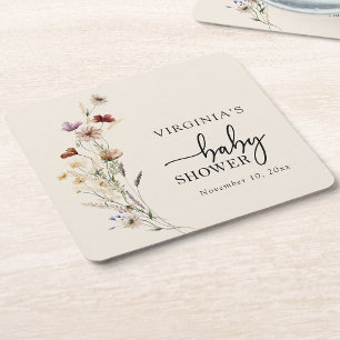 Boho-Wildblumen-Baby-Shower-Unterlagen Rechteckiger Pappuntersetzer