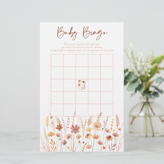 Boho Wildblumen Babydusche Bingo Game (Stehend Vorderseite)