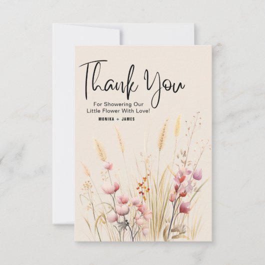 Boho Wildblumen Babydusche Danke Karte (Vorderseite)