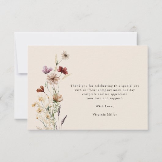 Boho Wildblumen Babydusche Dankeskarte (Rückseite)