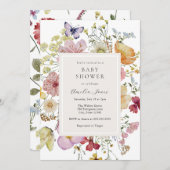 Boho Wildblumen Babydusche Einladung (Vorne/Hinten)