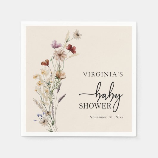 Boho Wildblumen Babydusche Serviette (Vorderseite)