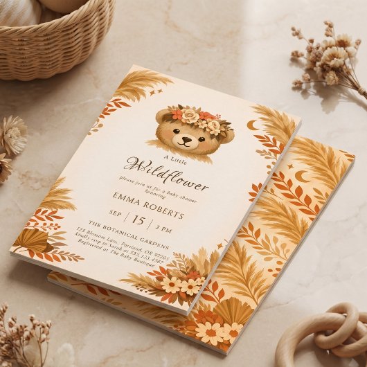 Boho Wildblumen Bär Herbst Pampasgras Einladung
