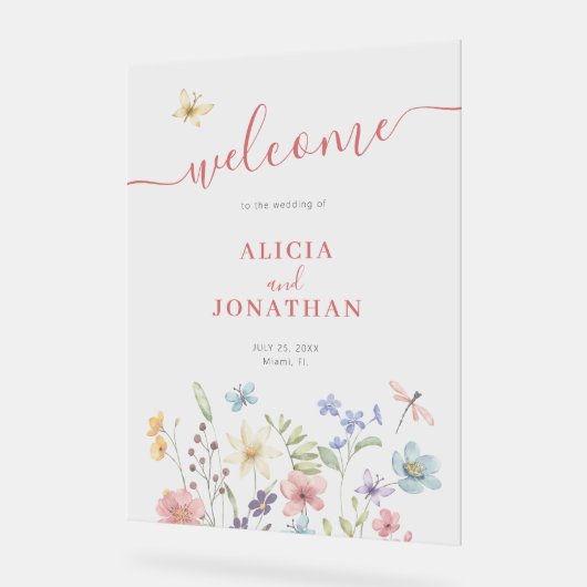 Boho Wildblumen begrüßen Hochzeit Acrylschild (Winkel)