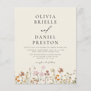 Boho-Wildblumen-Beige-Foto-Garten-Hochzeit Flyer