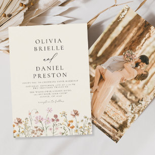 Boho-Wildblumen-Beige-Foto-Gartenhochzeit Einladung