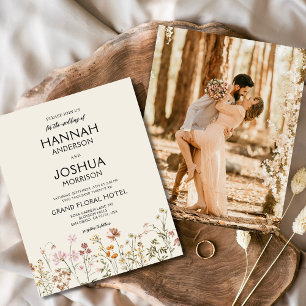 Boho-Wildblumen-Beige-Foto-Hochzeits-Einladung