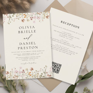 Boho-Wildblumen-Beige-Gartenhochzeit Einladung