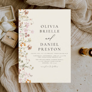 Boho-Wildblumen-Beige-Gartenhochzeit Einladung