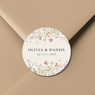 Boho-Wildblumen-Beige-Gartenhochzeit Runder Aufkleber