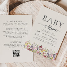 Boho Wildblumen Beige QR Code Babydusche
