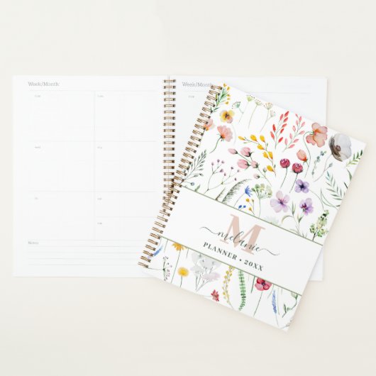Boho Wildblumen Benutzerdefinierter Name Monogramm Planer (Anzeige)