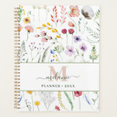 Boho Wildblumen Benutzerdefinierter Name Monogramm Planer (Vorderseite)