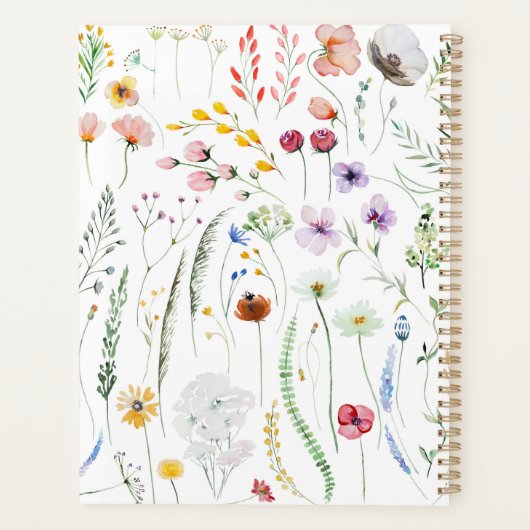Boho Wildblumen Benutzerdefinierter Name Monogramm Planer (Rückseite)