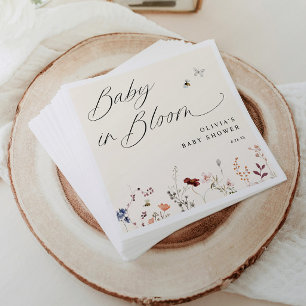 Boho Wildblumen & Bienen Baby Shower Floral Serviette