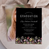Boho Wildblumen Black Foto Abschluss Einladung