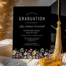 Boho Wildblumen Black Graduation Party