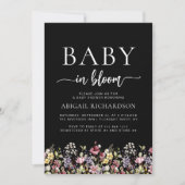 Boho Wildblumen Black QR Code Kinderdusche Einladung (Vorderseite)