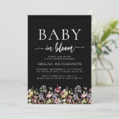 Boho Wildblumen Black QR Code Kinderdusche Einladung (Stehend Vorderseite)