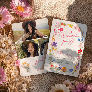 Boho-Wildblumen-Blumen-3-Foto-Abschlussfeier Einladung