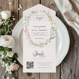 Boho-Wildblumen-Blumen-Botanik-moderne Typografie All In One Einladung