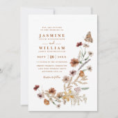 Boho-Wildblumen-Blumen-Schmetterling-QR-Code-Hochz Einladung (Vorderseite)