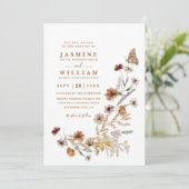 Boho-Wildblumen-Blumen-Schmetterling-QR-Code-Hochz Einladung (Stehend Vorderseite)