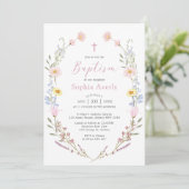 Boho-Wildblumen-Blumenmädchen-Taufe Einladung (Stehend Vorderseite)