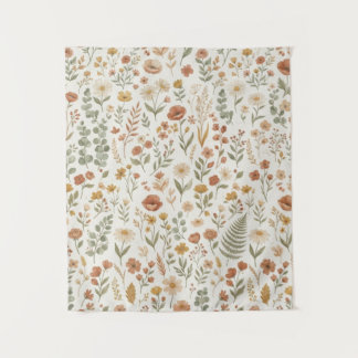 Boho-Wildblumen-Botanische-Blumen-Erdtöne-Wand Wandteppich