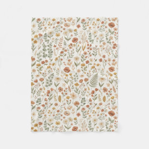Boho-Wildblumen-Botanisches-Blumen-Erdtöne  Fleecedecke