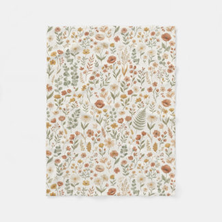 Boho-Wildblumen-Botanisches-Blumen-Erdtöne Fleecedecke