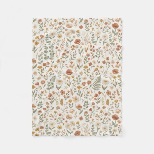 Boho-Wildblumen-Botanisches-Blumen-Erdtöne Fleecedecke (Vorderseite)