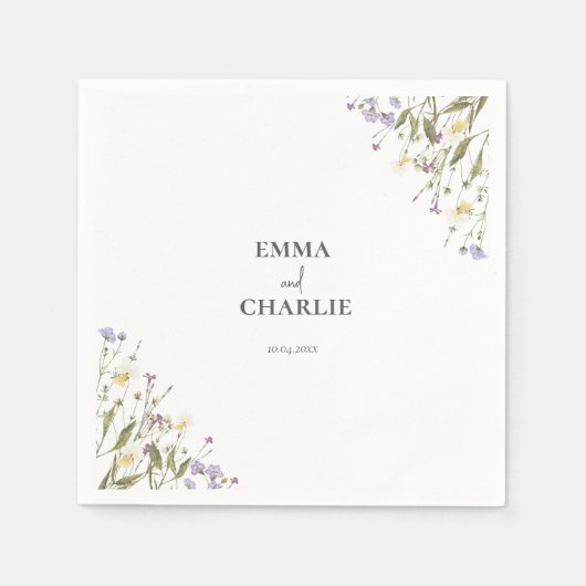 Boho Wildblumen Botanisches Hochzeitspapier Napkin Serviette (Vorderseite)