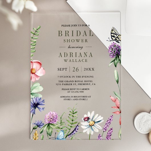 Boho-Wildblumen-Brautjungfernparty Acryleinladungen