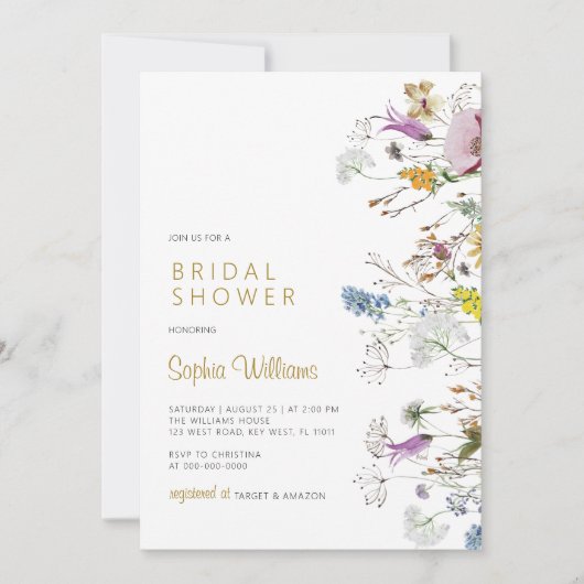 Boho Wildblumen Bridal Dusche Einladung (Vorderseite)