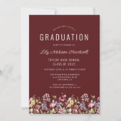 Boho Wildblumen Burgundy Graduation Party Einladung (Vorderseite)