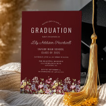 Boho Wildblumen Burgundy Graduation Party