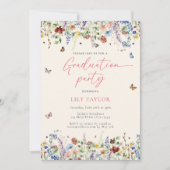 Boho Wildblumen & Butterfets Foto Abschluss Einladung (Vorderseite)