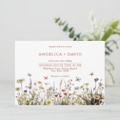 Boho Wildblumen Butterflies Einladung Hochzeit (Stehend Vorderseite)
