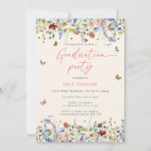 Boho Wildblumen & Butterflies Graduation Party Einladung (Vorderseite)