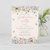 Boho Wildblumen & Butterflies Graduation Party Einladung (Stehend Vorderseite)