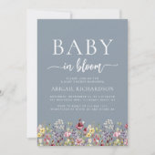 Boho Wildblumen Dusty Blue QR Code Babydusche Einladung (Vorderseite)