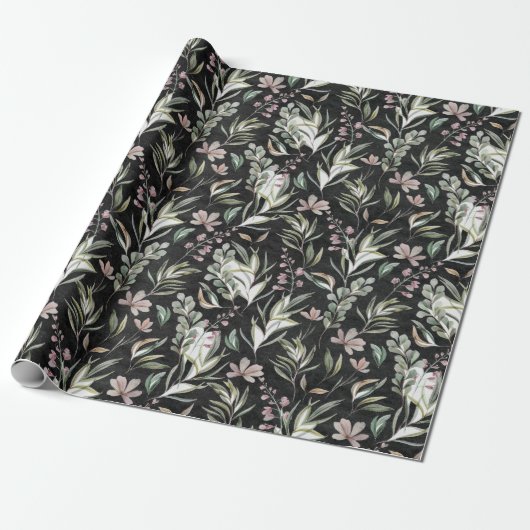 Boho Wildblumen Dusty Pink Sage Green Black Geschenkpapier (Ungerollt)