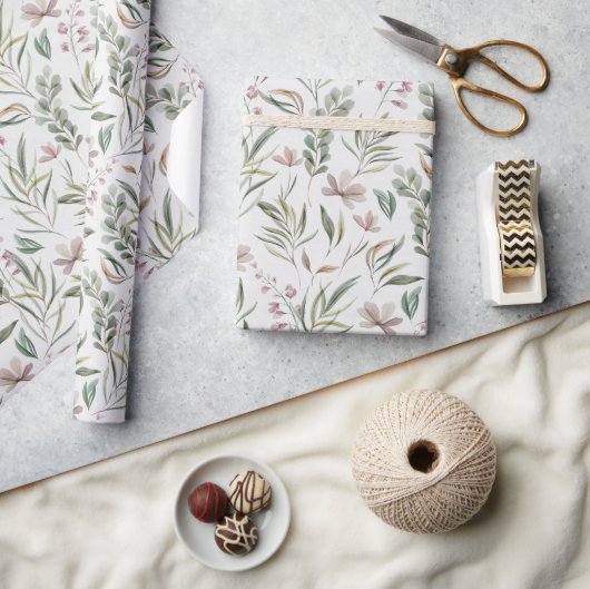 Boho Wildblumen Dusty Pink Sage Green Geschenkpapier (Kunsthandwerk)