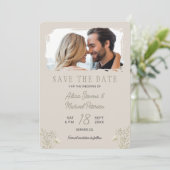 Boho-Wildblumen einfache Foto beigefarbene Salbei- Save The Date (Stehend Vorderseite)