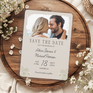 Boho-Wildblumen einfaches Foto beigefarbene Hochze Save The Date