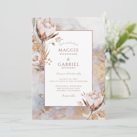 Boho Wildblumen Einladung Hochzeit (Stehend Vorderseite)