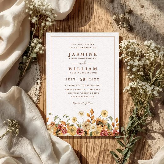 Boho Wildblumen Elegante Moderne QR-Code-Hochzeit Einladung